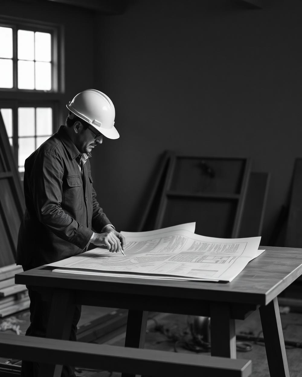 Contractor reviewing drawings on site