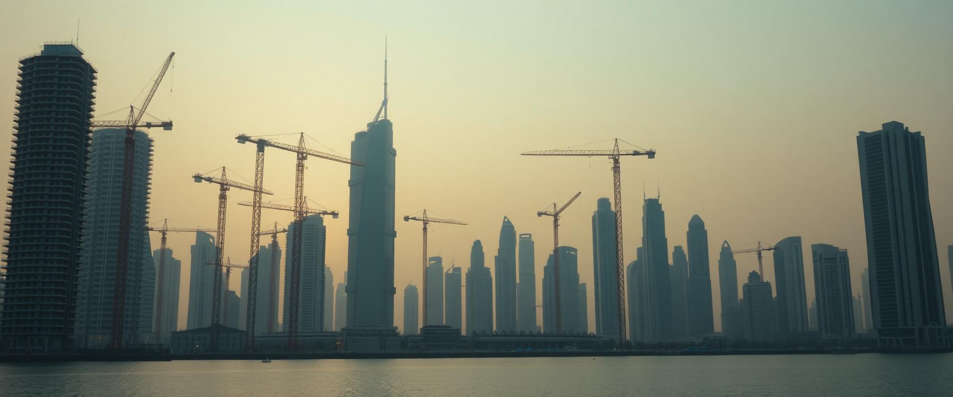 Dubai skyline under construction at golden hour